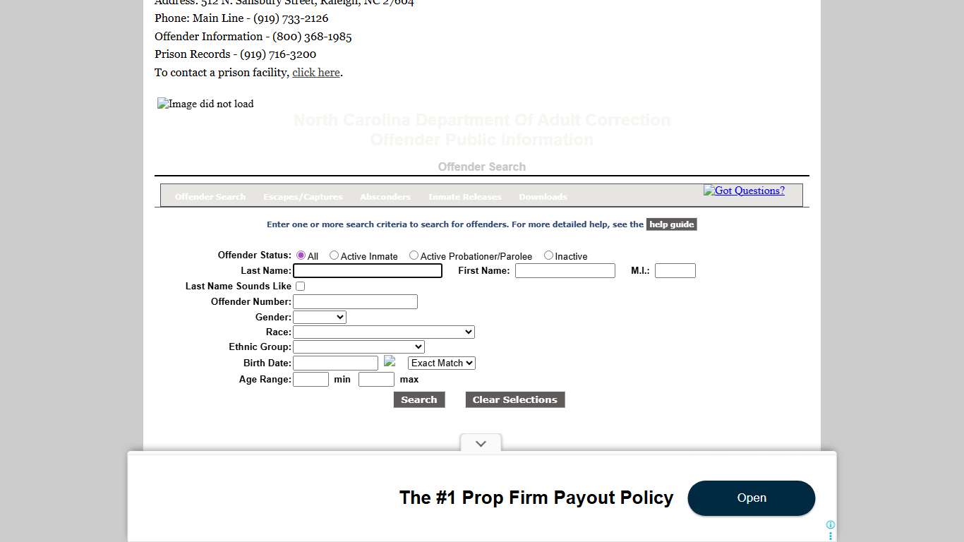 North Carolina DPS Inmate Search